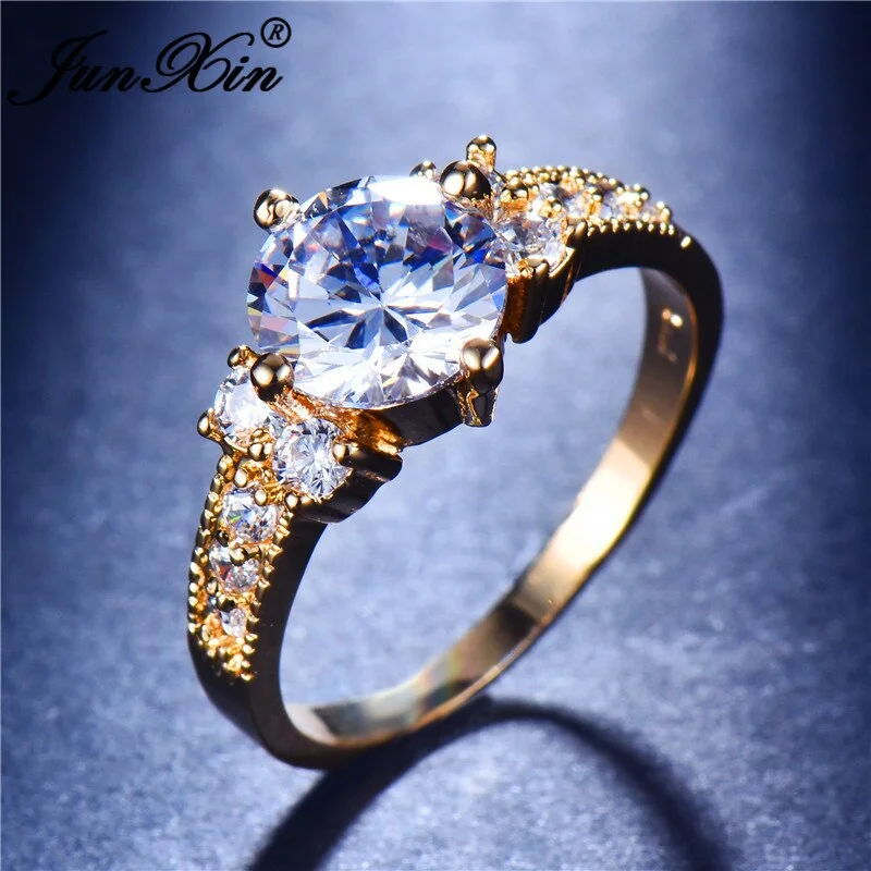 10 Colors Gorgeous Male Female Black Round Ring With Crystal Zircon 14KT Yellow Gold Filled Wedding Rings For Men And Women