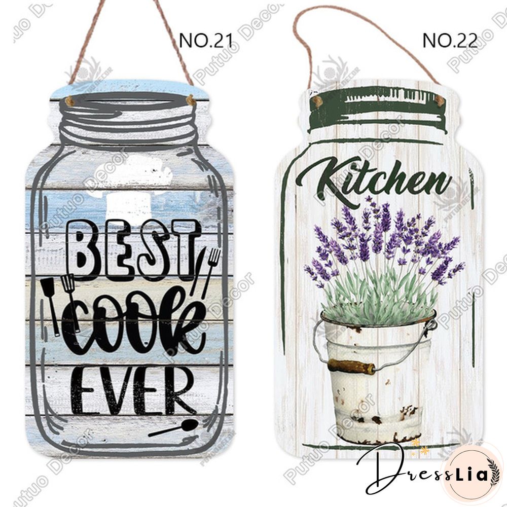 Putuo Decor-Kitchen Mason Jar Shape Plaque Wooden Signs for Rustic Kitchen Home Wall Decor（4.5"&times;8.3"）