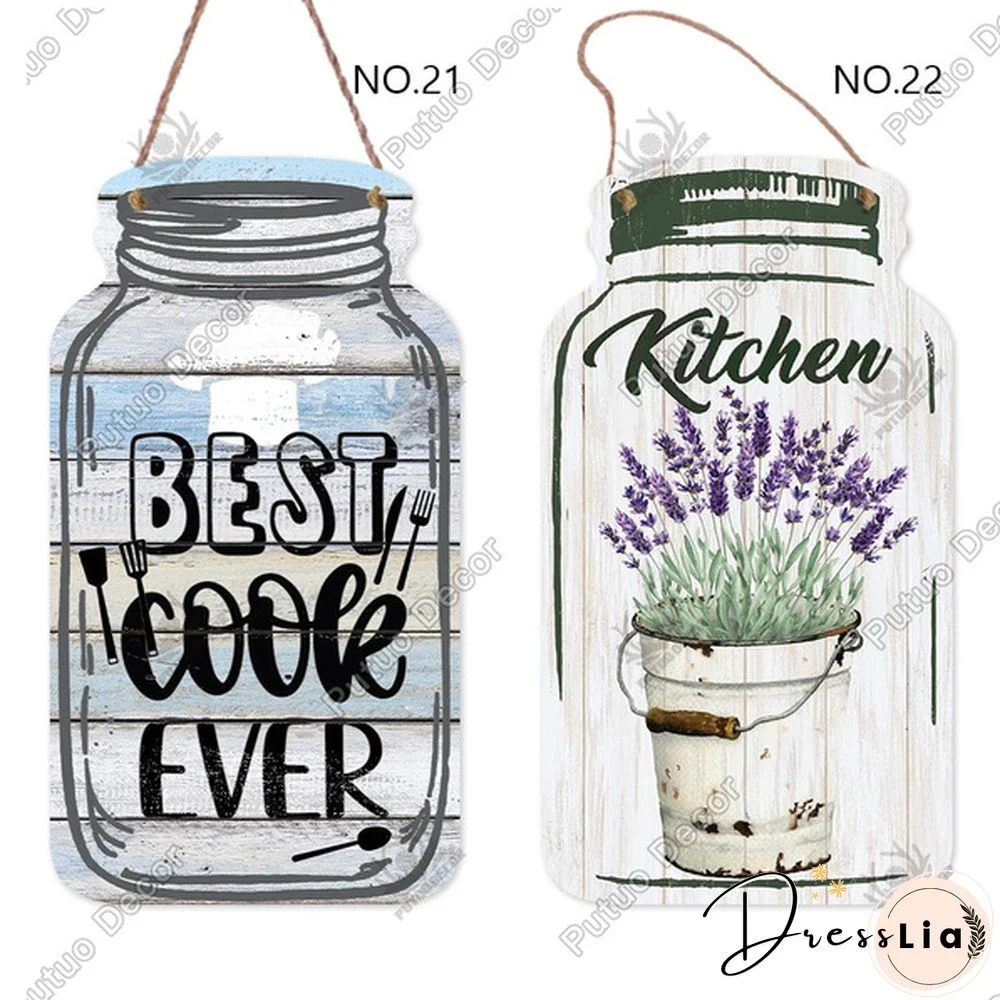 Putuo Decor-Kitchen Mason Jar Shape Plaque Wooden Signs for Rustic Kitchen Home Wall Decor（4.5"&times;8.3"）