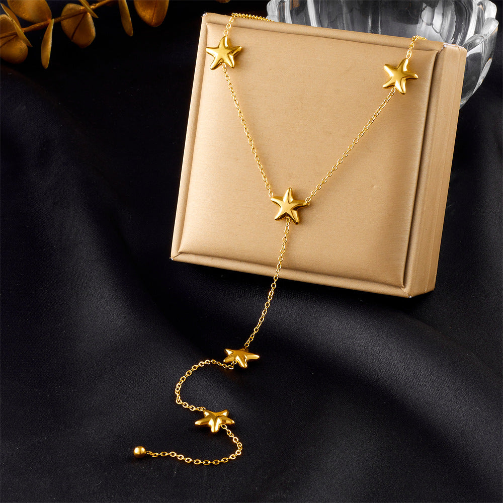 Niche Personality Design Star Tassel Stainless Steel Chain Simple Jewelry Y-Shaped Necklace