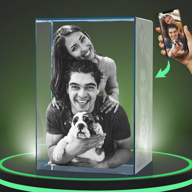3d Crystal Photo with Light, Valentines Day Gifts for Boyfriend, Girlfriend, Crystal Glass Picture, Personalized Gifts for Her, Him