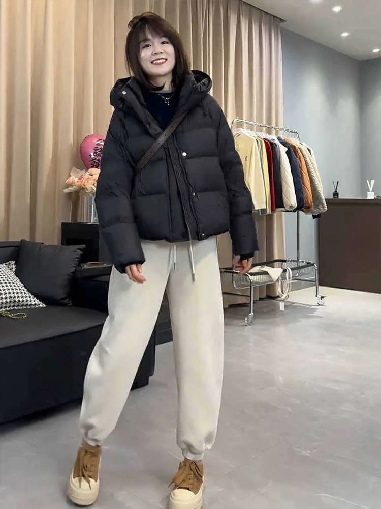 Woherb Soft Waxy Puff Down Jacket Women's Short Winter 2024 New Thick Small White Duck Down Bread Coat Tide-Outfit Ideas