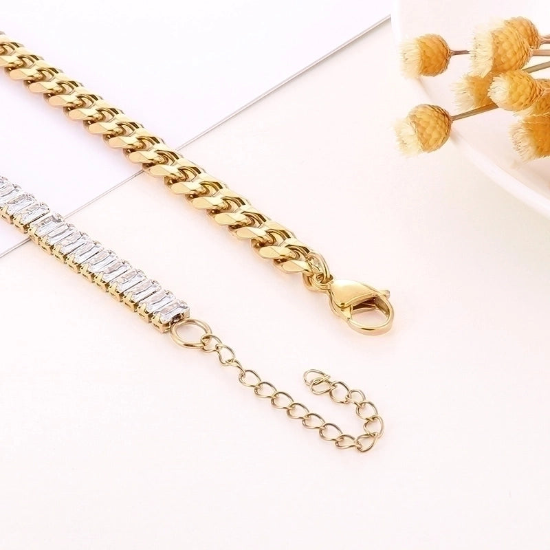 Fashion Geometric Titanium Steel Plating 18k Gold Plated Zircon Bracelets Necklace