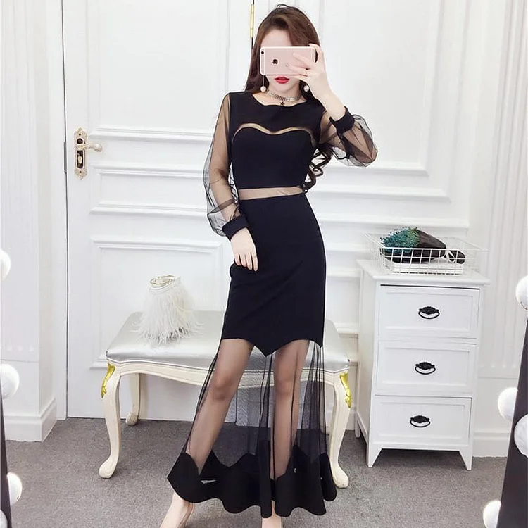 Black Chic Tulle Long Dress SP1811767