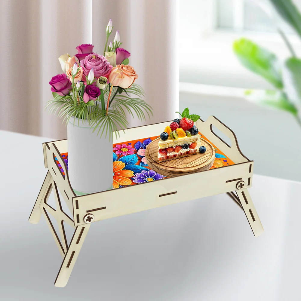 DIY Diamond Painted Dining Plate with Handle Wooden Food Tray Home Decor Gift