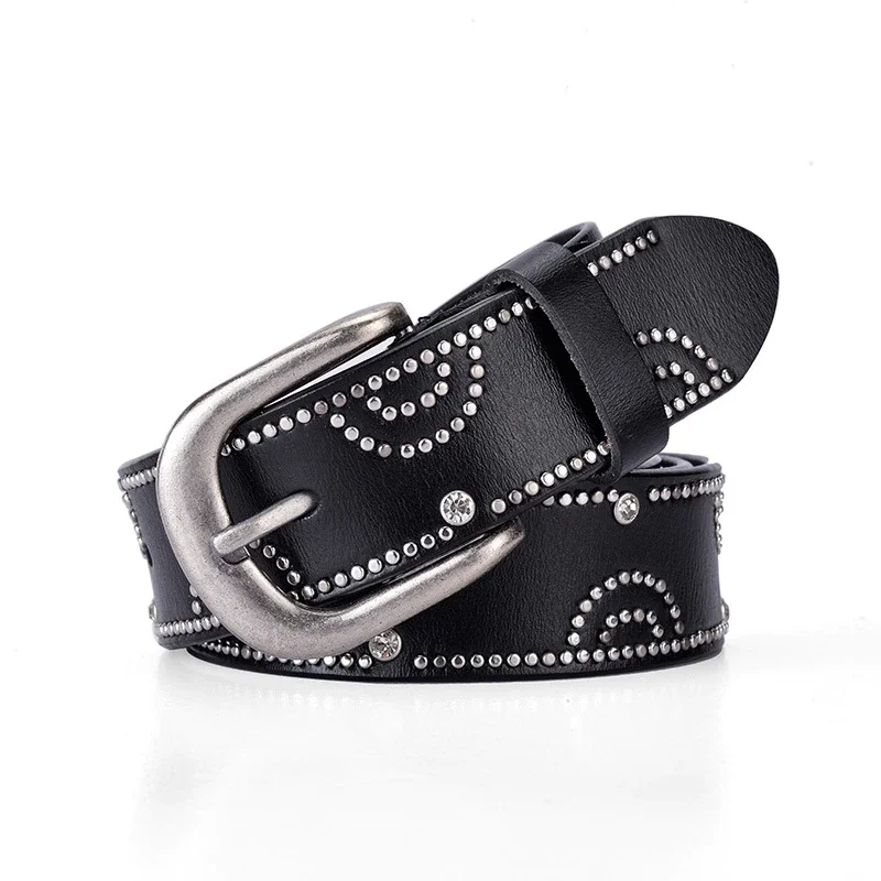 Cowboy Style Fashion Luxury Designer Belts Rivet belt Women High Quality Genuine Leather Belt Vintage Women Belt For Jeans