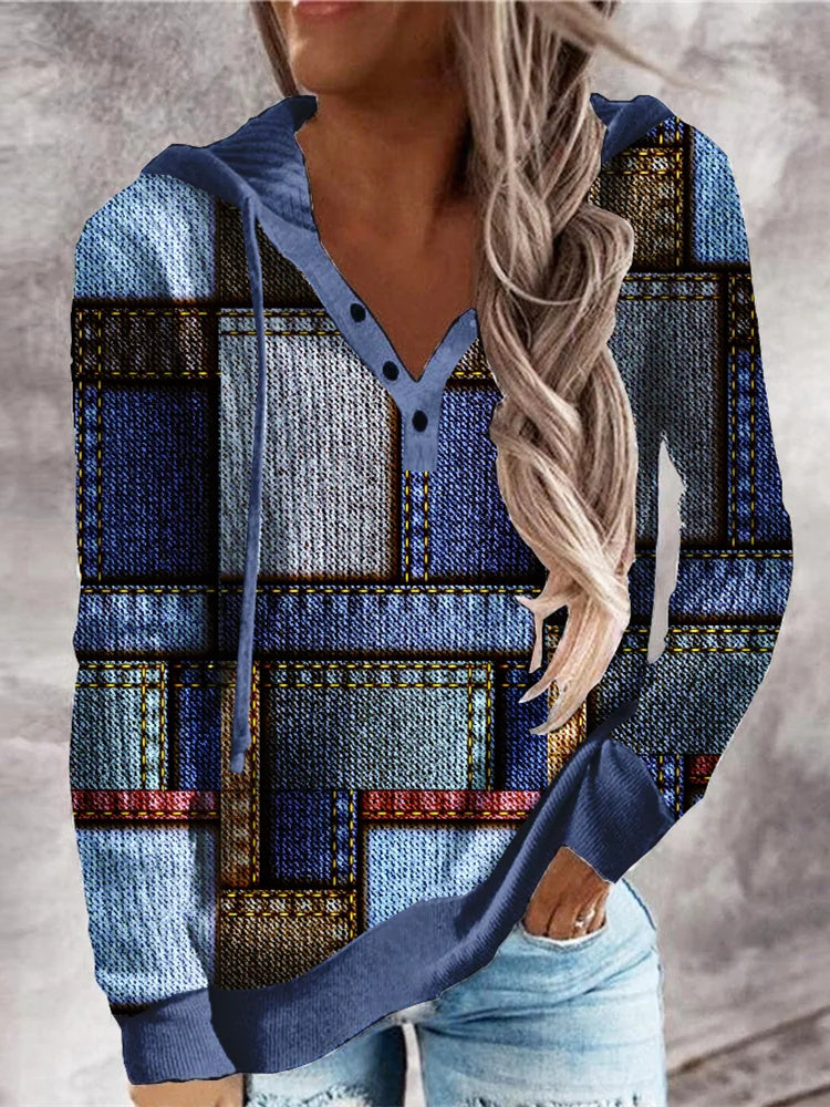 Women Long Sleeve V-neck Graphic Floral Printed Top