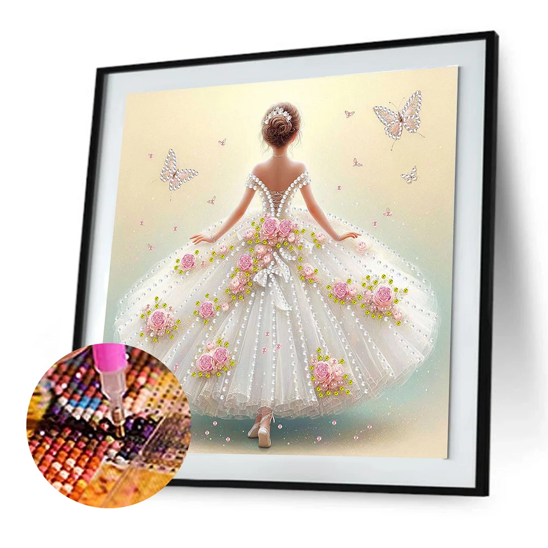Diamond Painting - Partial Special Shaped Drill - Butterfly Gown(Canvas|30x30cm)