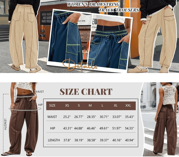 Womens Baggy Barrel Pants Wide Leg Lounge Drawstring Sweatpants with Pockets