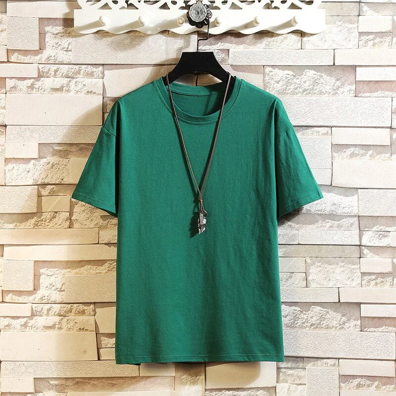 Fashion Short Sleeves Korea Black White Red O NECK T-shirt Men's Cotton 2020 Summer Clothes TOP TEES Tshirt Plus OverSize M-5X