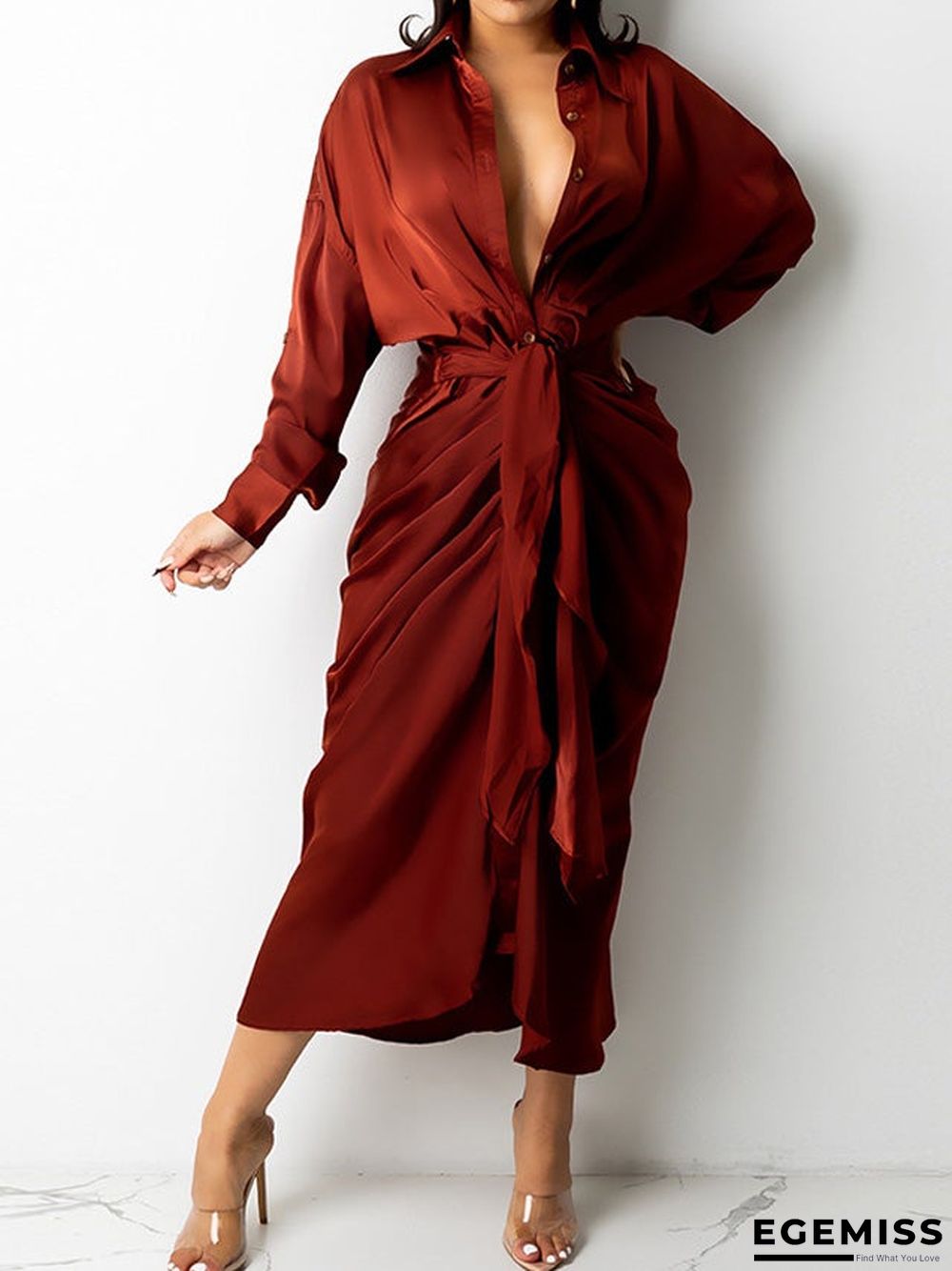 Hollow Solid Color Pleated Fashion Ladies Dress | EGEMISS