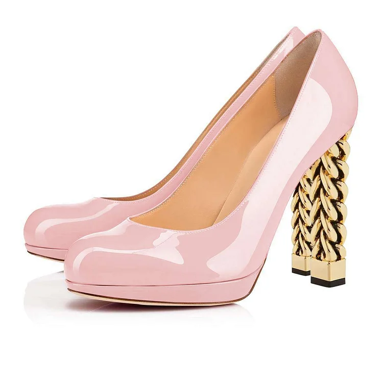 Pink  Pointy Toe Platform Chunky  Heel Pumps |FSJ Shoes