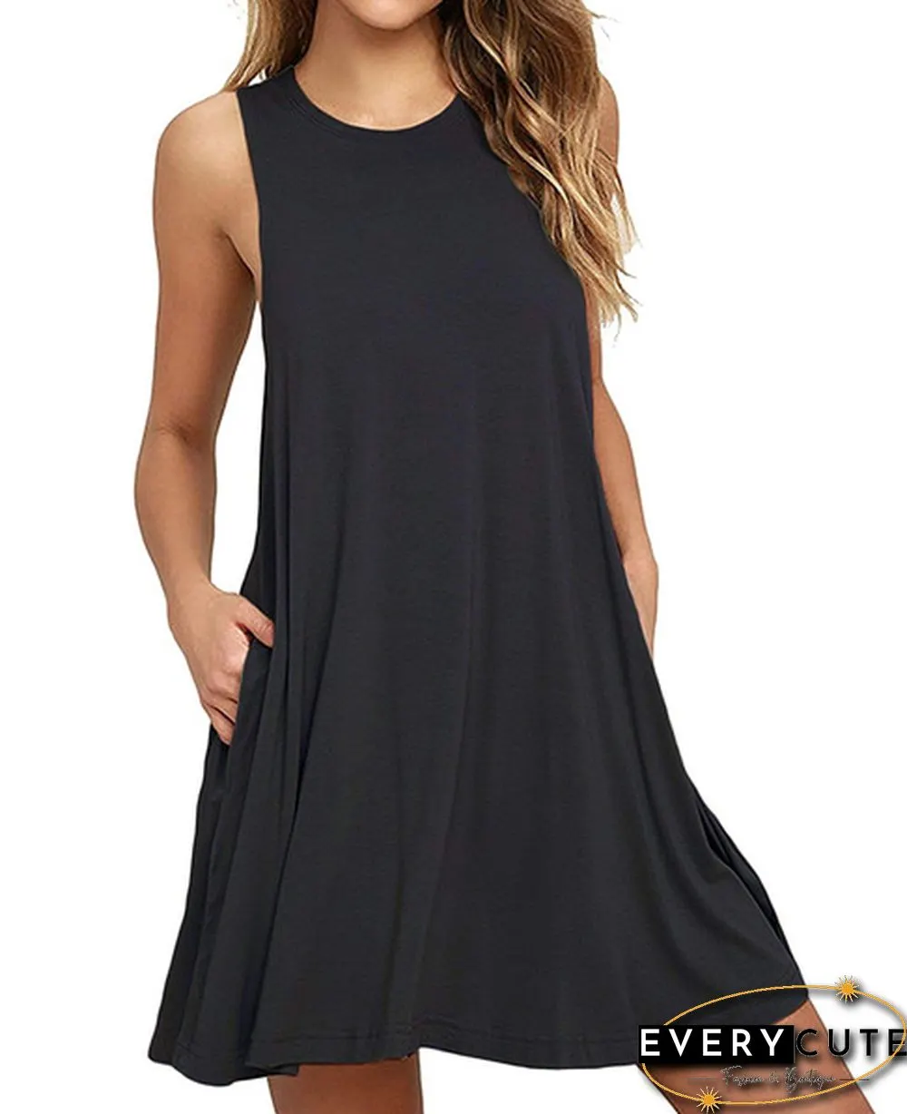 Plus Size XS-8XL Summer Women Casual Round-neck Solid Color Loose Sleeveless Beach Tank