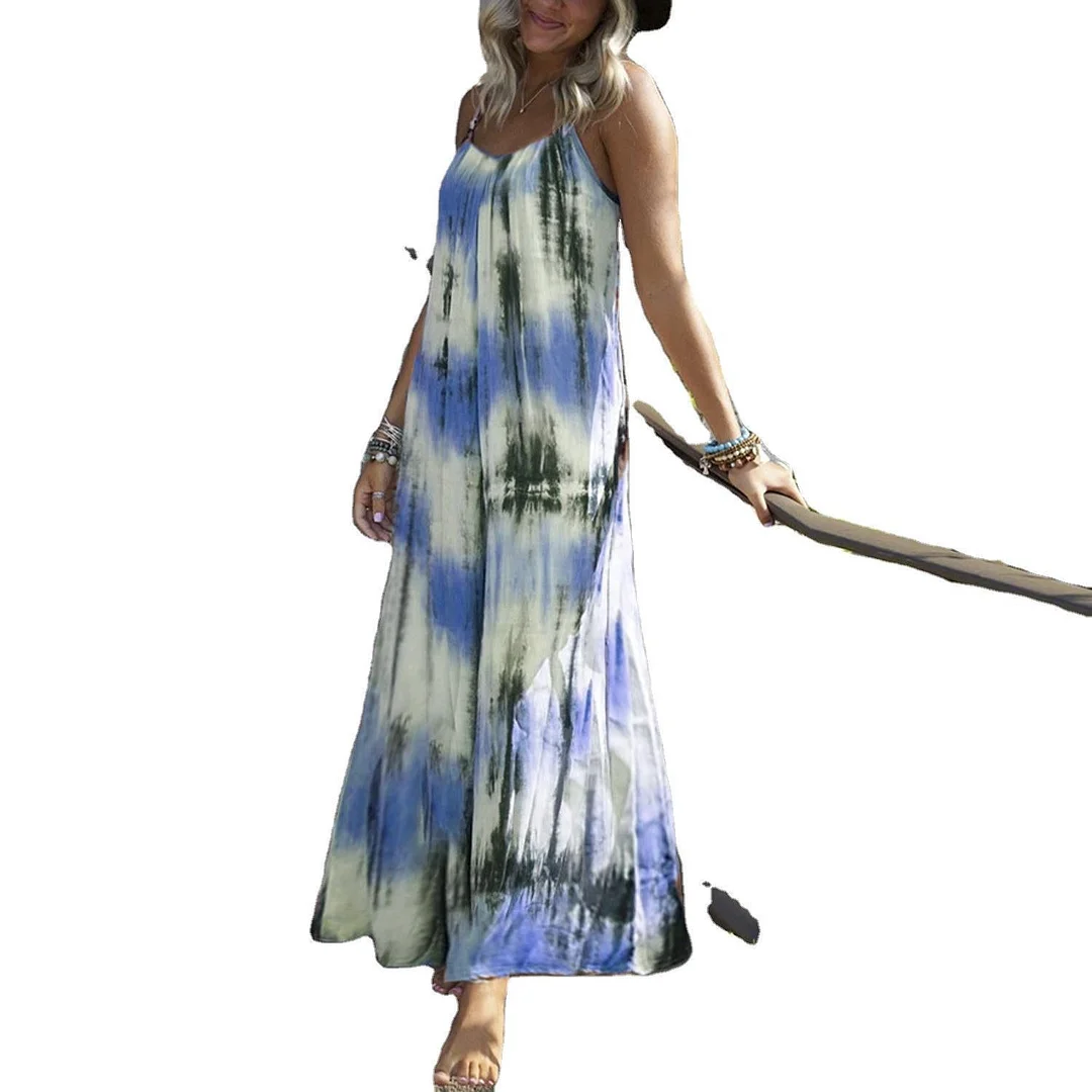 Brownm Quality Loose Tie-dye Print Long Dresses