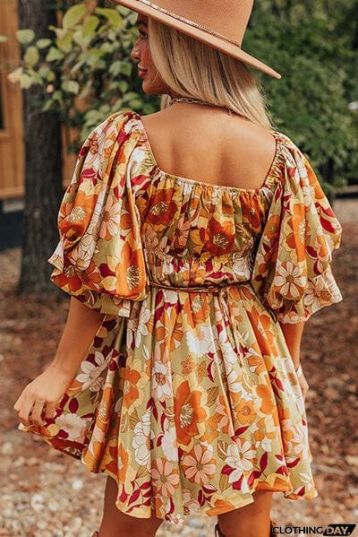 Floral Square Neck Mini Dress