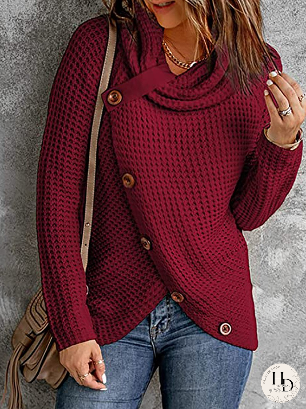 Solid Cowl Neck Long Sleeve Casual Sweater