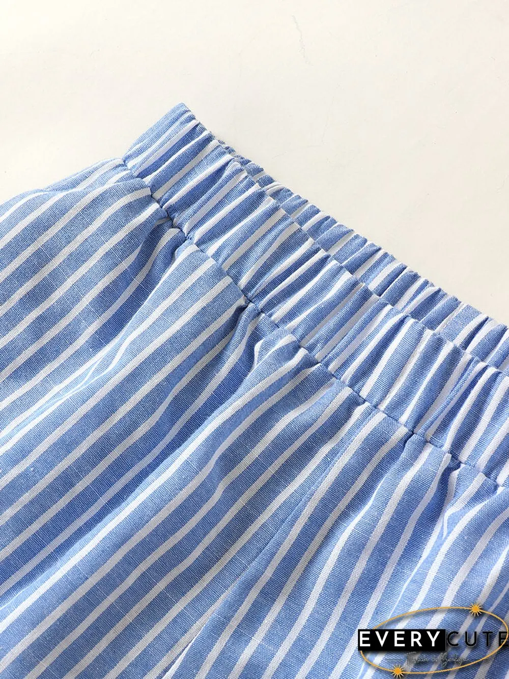 Selfsow Blue And White Stripe Tie Front Tube Pocket Two Pieces Suit
