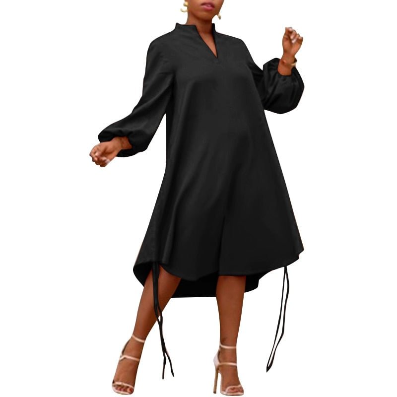 Autumn Elegant Long Sleeve Dress 2022 VONDA Women Zipper Slit Knee-Length Dress Beach Bohemian Sundress Vestido Oversized