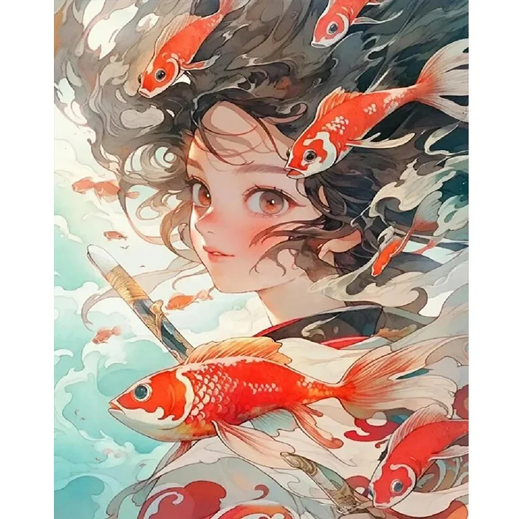 Lucky Koi Girl 40*50CM (Canvas)Full Round/AB Round Drill Diamond Painting gbfke