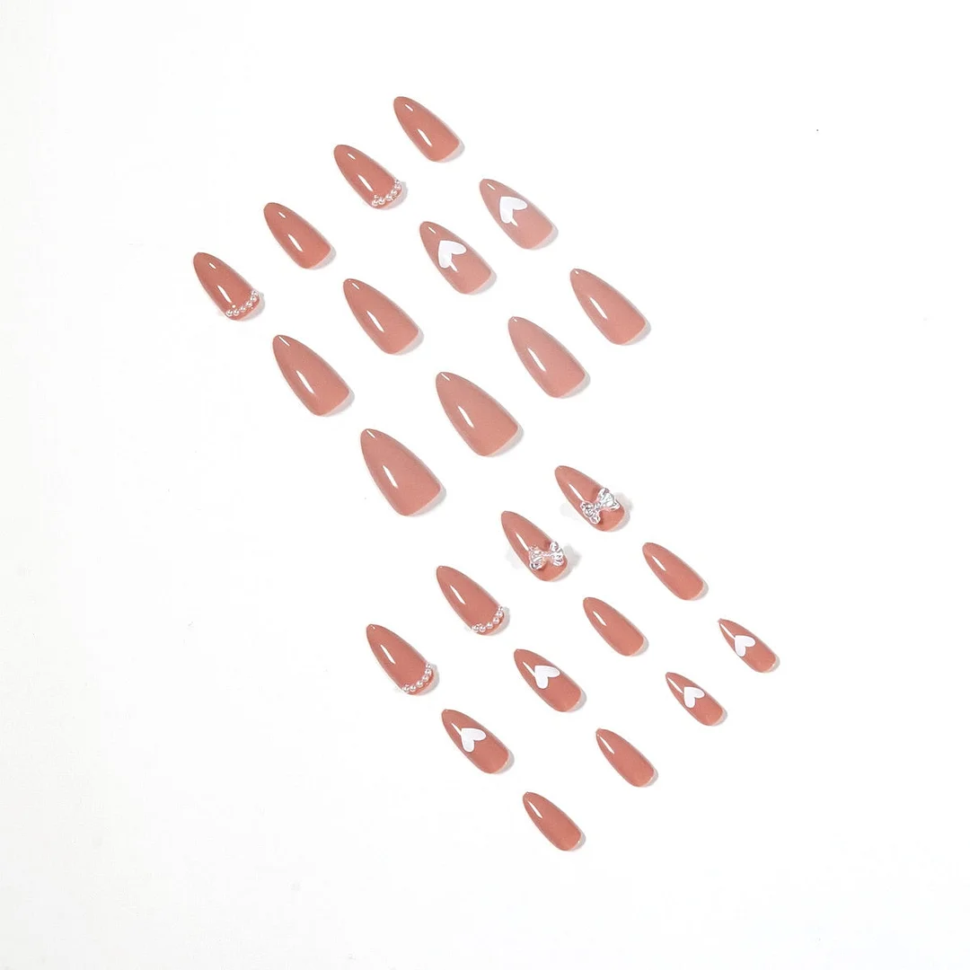 24Pcs/Set Heart Butterfly Pointy Temperament Design False Nail French Full Cover Fake Nails Glue DIY Manicure Nail Art Tools-Nail Inspo