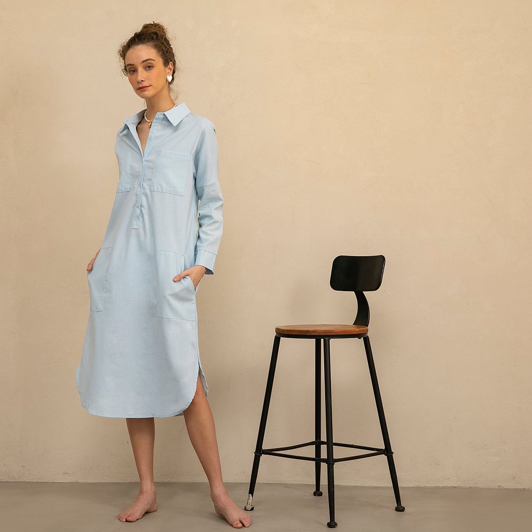Shirt Dress In Sky Blue