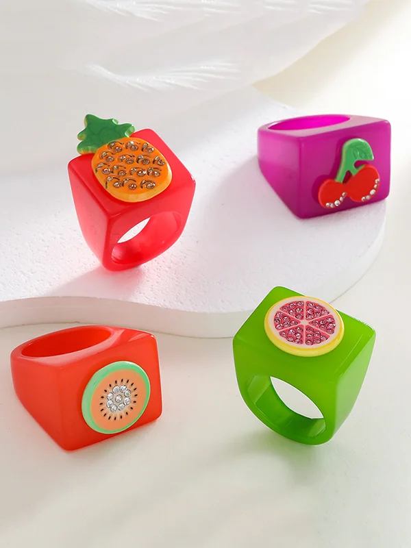 Fruit  Geometric Rhinestone Rings Accessories