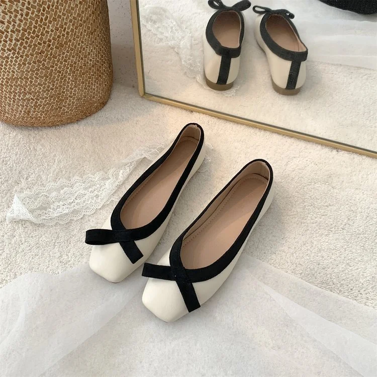 Wongn Wongn 2023 New Fashion Small Fragrant Wind Bow Square Mouth Flat Single Shoe Women's Shoes