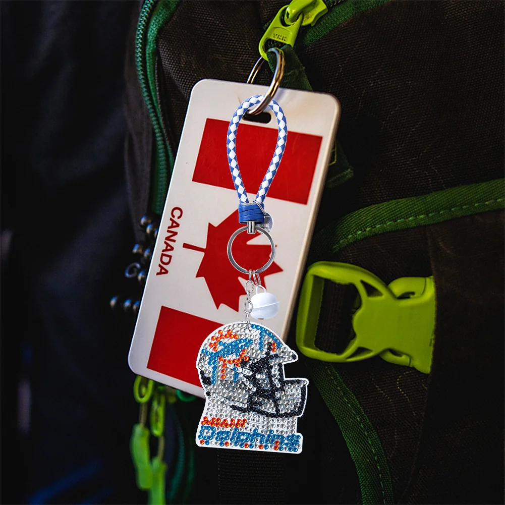 Miami Dolphins DIY Diamond Art Keychains Craft Rugby Team Badge Hanging Ornament(Double Sided)