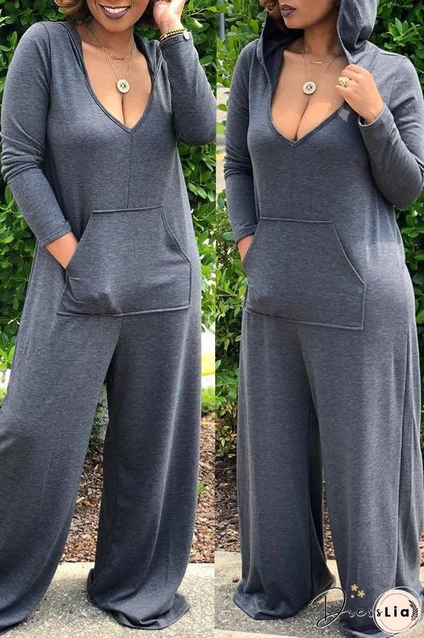 Elastic Fly Mid Solid Loose Pants Jumpsuits & Rompers