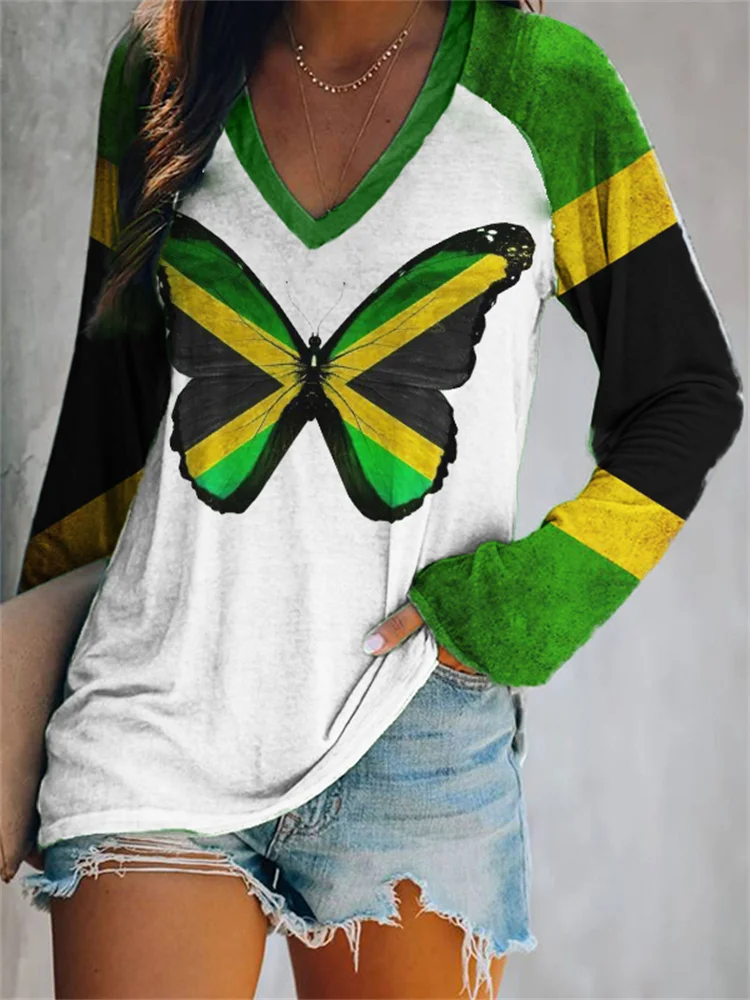 Vefave Reggae Lover Butterfly Jamaica Inspired T Shirt