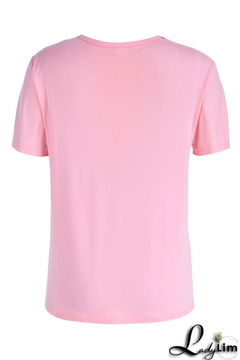 Pink Fashion Casual Cartoon Print Basic O Neck T-Shirts