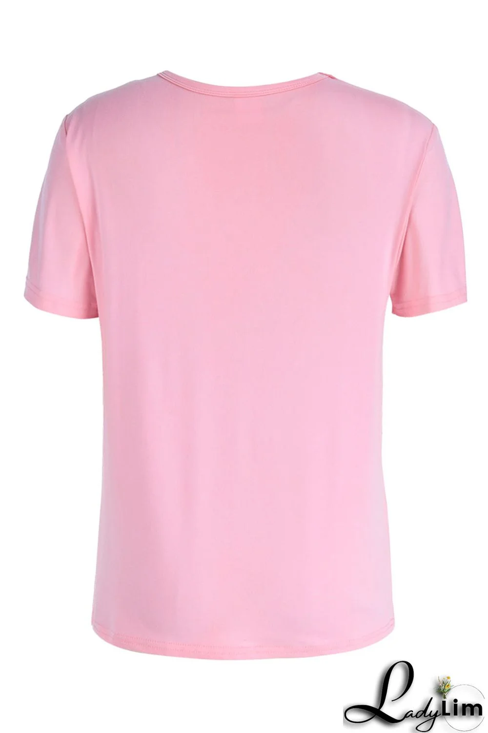 Pink Fashion Casual Cartoon Print Basic O Neck T-Shirts