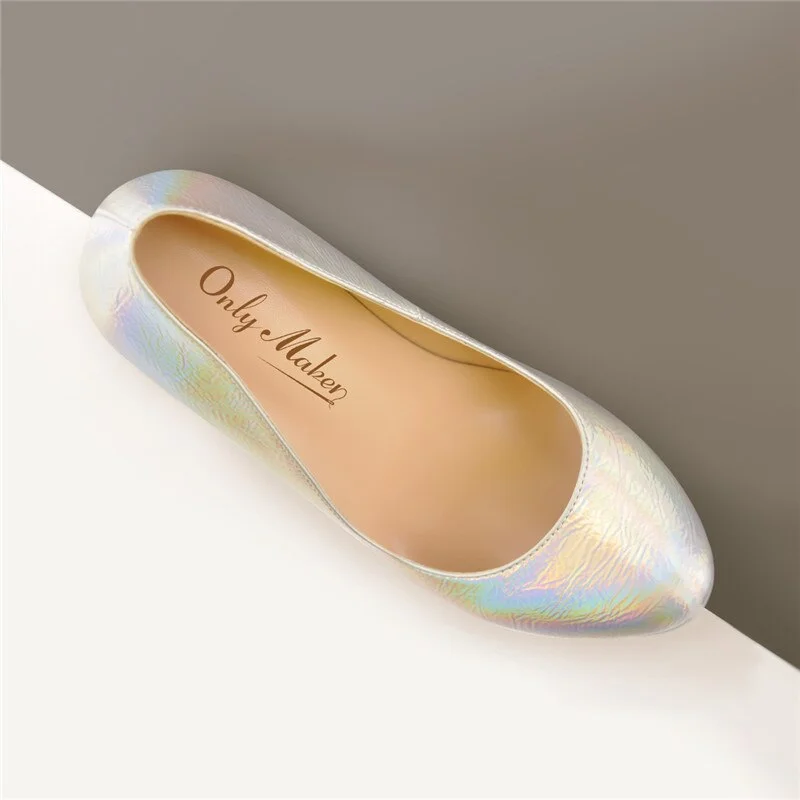 Onlymaker Women Colorful Round Toe 16CM High Heel Platform Stiletto Slip On Pumps For Party Dressing Gold and Silver Shoes