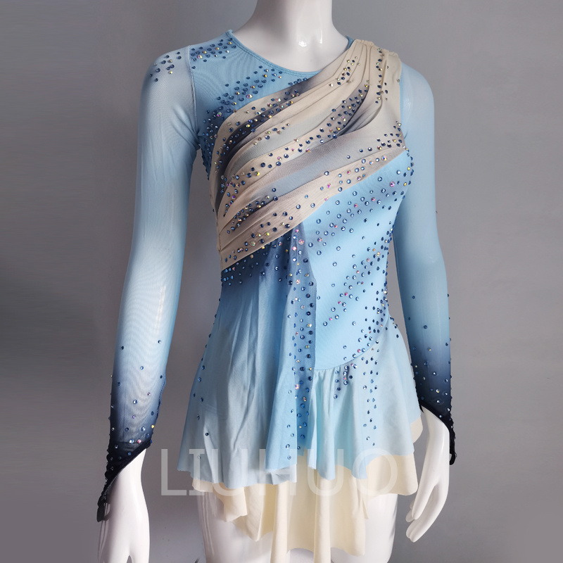 Light Blue Skating Dress Figure Skating Show Dress Dance Dress Custom Spandex Mesh Fabric