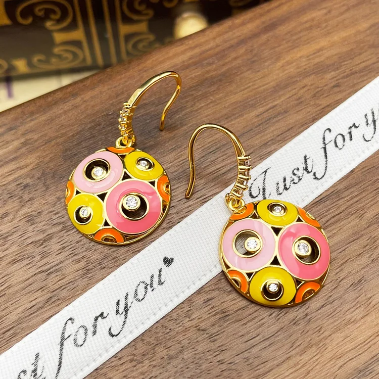 Vintage Round colored oil drop enamel earrings