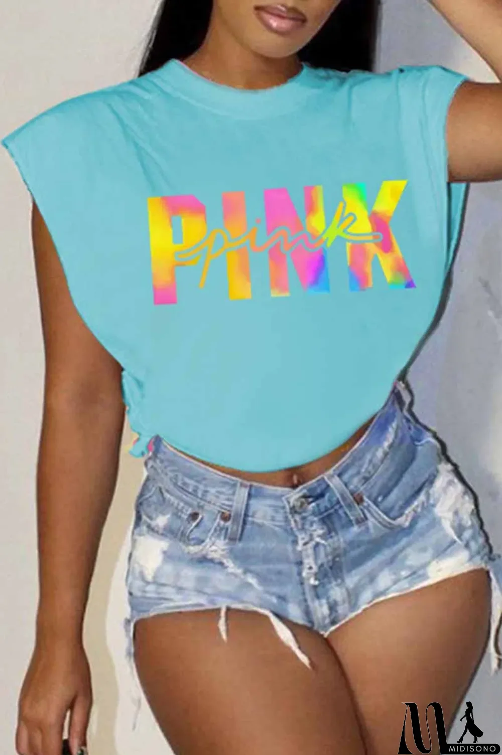 MidiSono - Rose Red Casual Street Print Letter O Neck T-Shirts