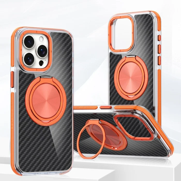 360 Degree Rotating Bracket Carbon Fiber Texture Apple Phone Case