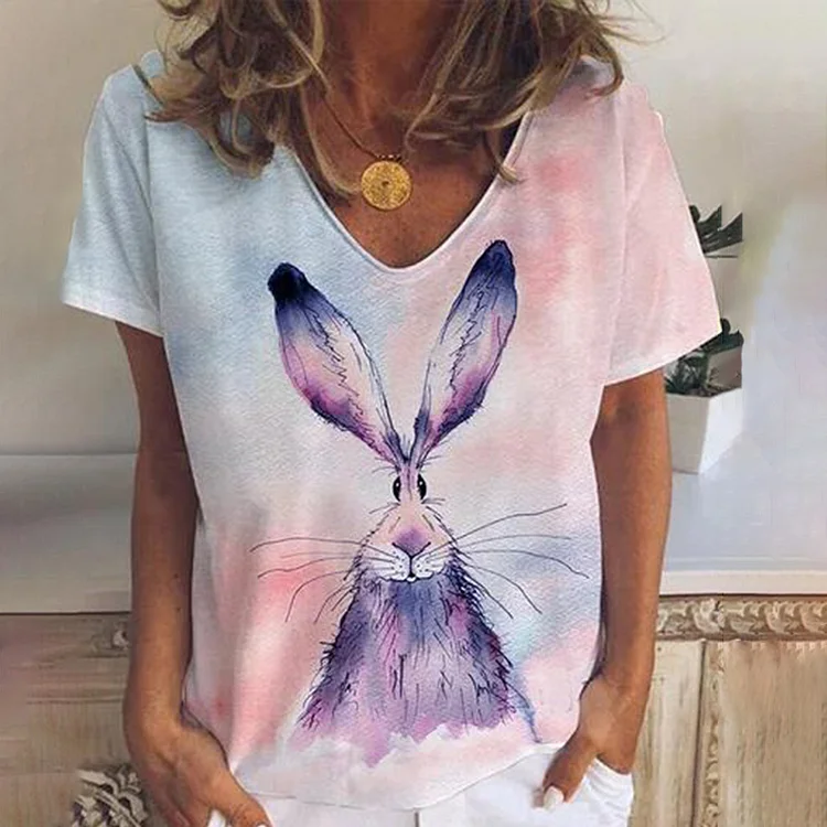 VChics Women'S Easter Bunny Print Tee Shirt