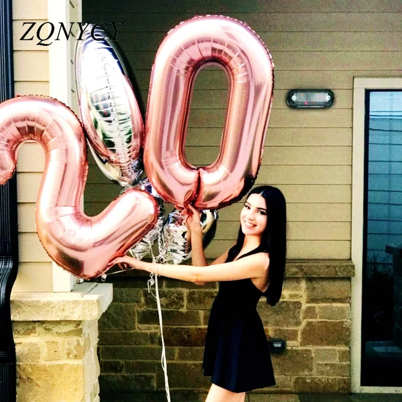 32/40 Inch Rose Gold Silver Number Foil Balloons Large Helium Globos Birthday Party Wedding Decorations Digit Figure balloon