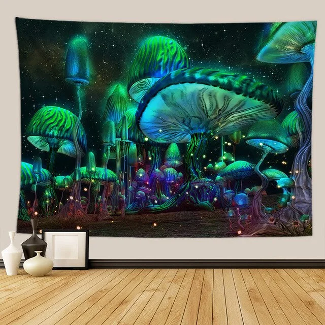 Psychedelic Mushroom Wall Hanging Boho Decor Wall Tapestry  Waves Hippie Wall Hanging Galaxy for Bedroom Living Room Decor 95X73