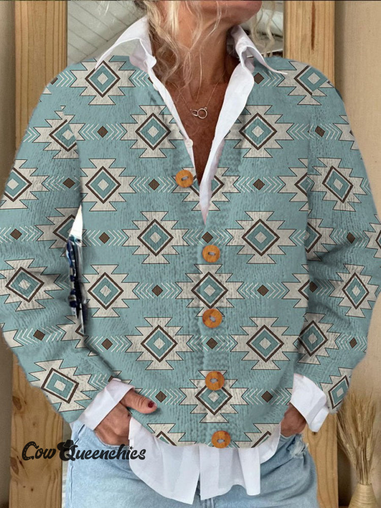Vintage Aztec Print Buttoned Cardigan Sweater Multicolor / S