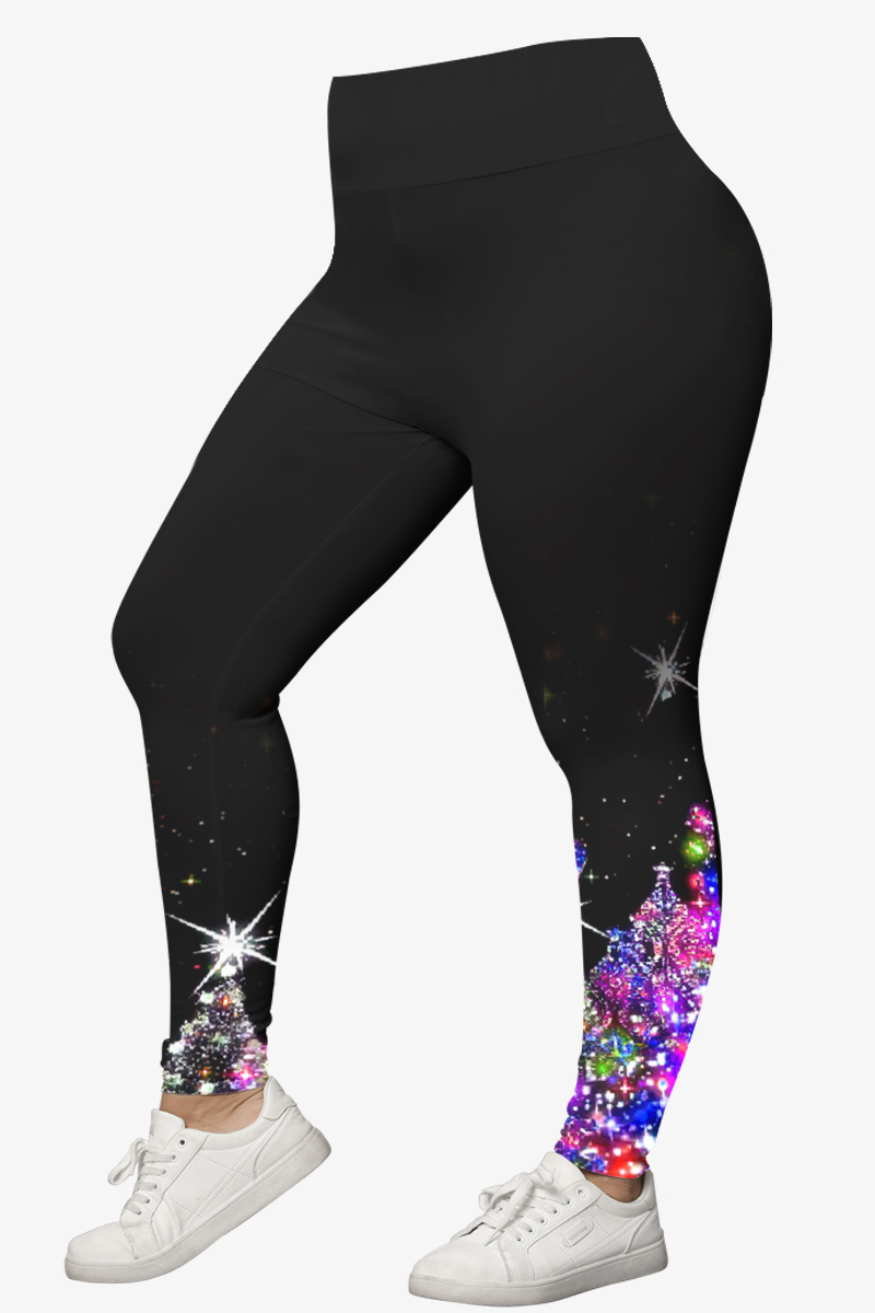 Flycurvy Plus Size Christmas Black Ombre Rhinestone Star Print Legging 2024 - Flycurvy 