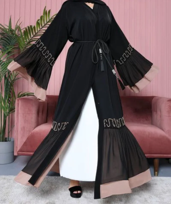 Women's Elegant with Flared Sleeves V-neck Long Sleeve Abaya