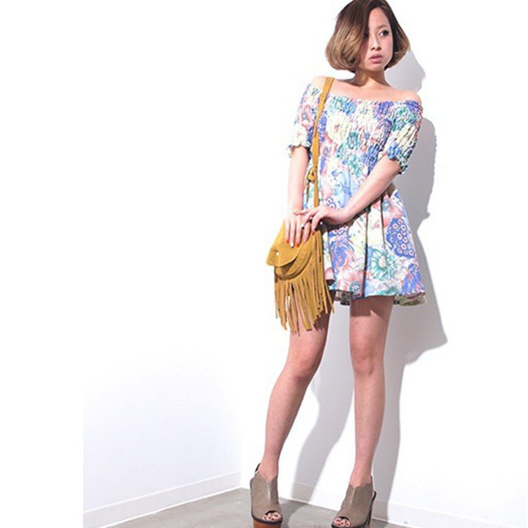 Summer Women's Clothing Floral Print Crimp Mid-length Sweet Dress Skirt