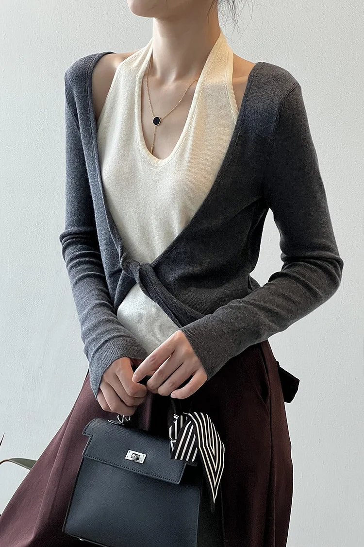 Patchwork Layered Halter Long Sleeve Tee