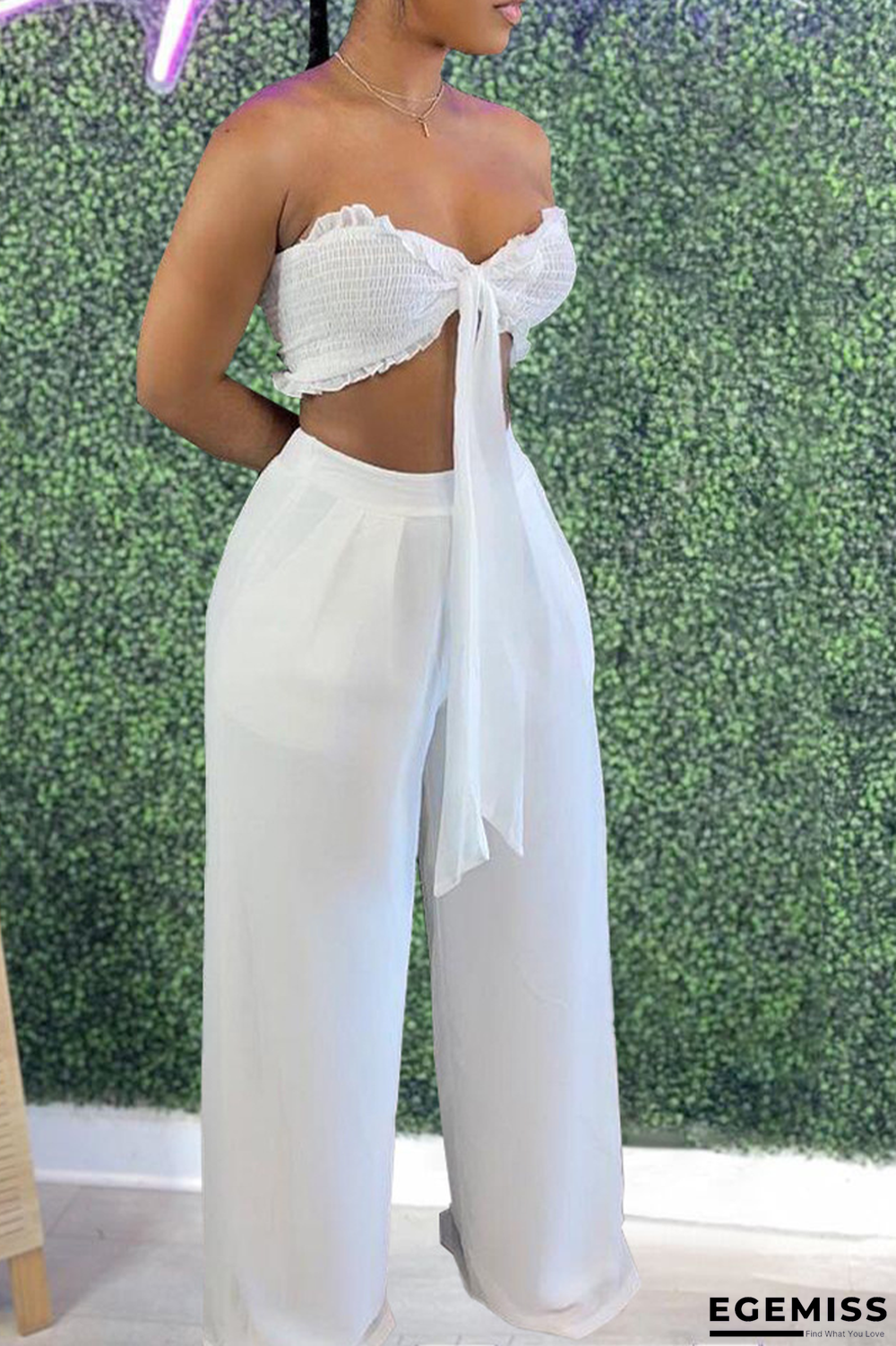 White Sexy Solid Bandage Strapless Sleeveless Two Pieces | EGEMISS