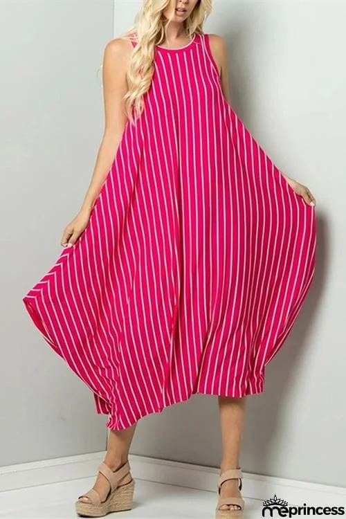 Stripe Sleeveless Maxi Dress