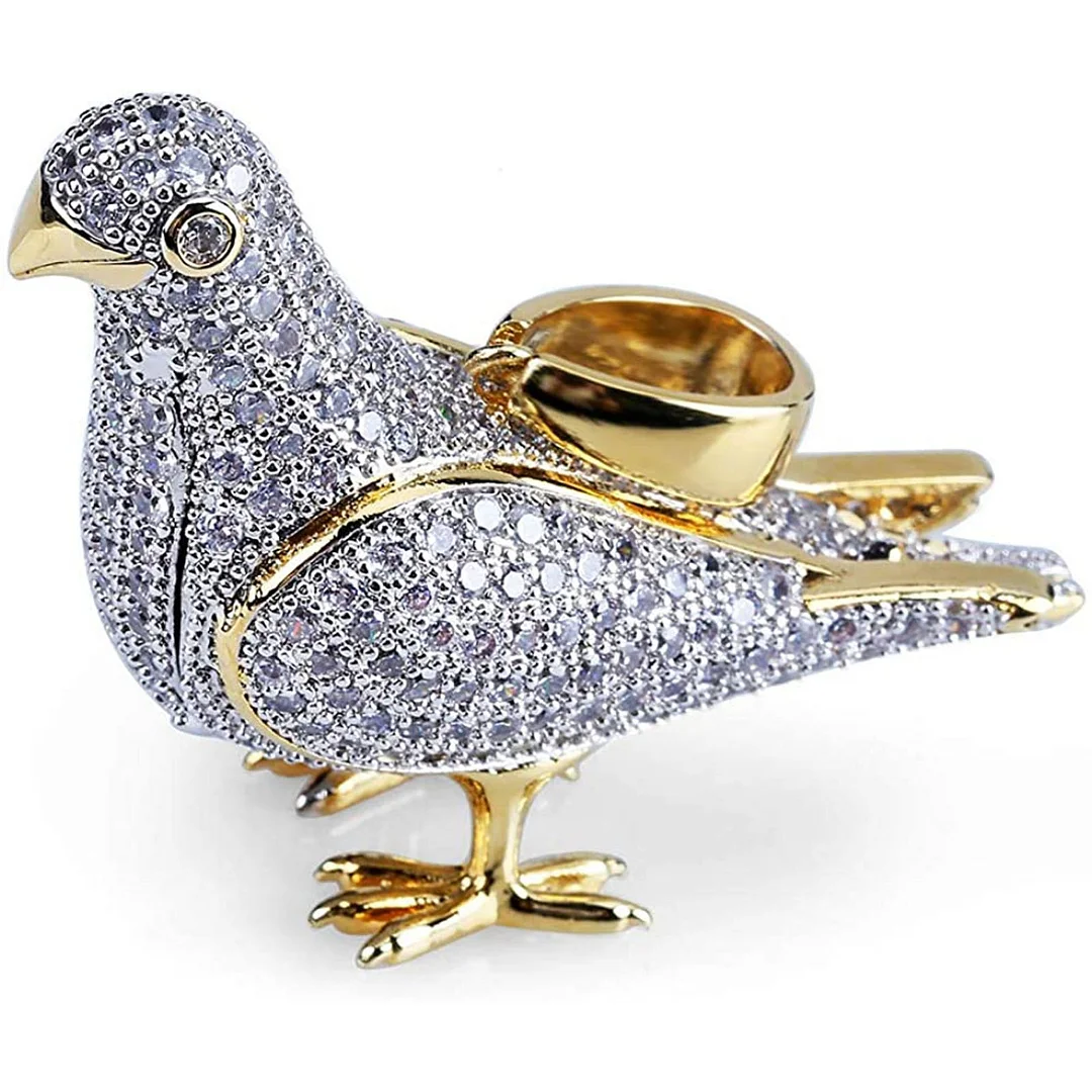 JAJAFOOK Hiphop 14k Gold Plated Iced Out CZ Pigeon Pendant Bling Necklace with 23.6" Rope Chain