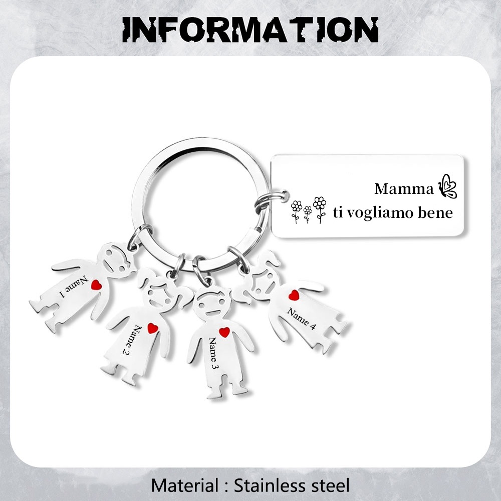 Festa della Mamma Mamma ti voglio bene-Portachiavi ciondolo bambino 4 nomi personalizzati regalo per mamma