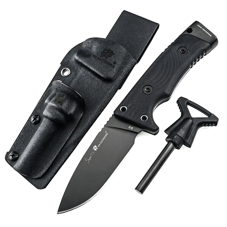 D2 Steel Classic Edition ROCK Survival Fixed Blade Knife Black with G10 Handle (3.15'' ) 